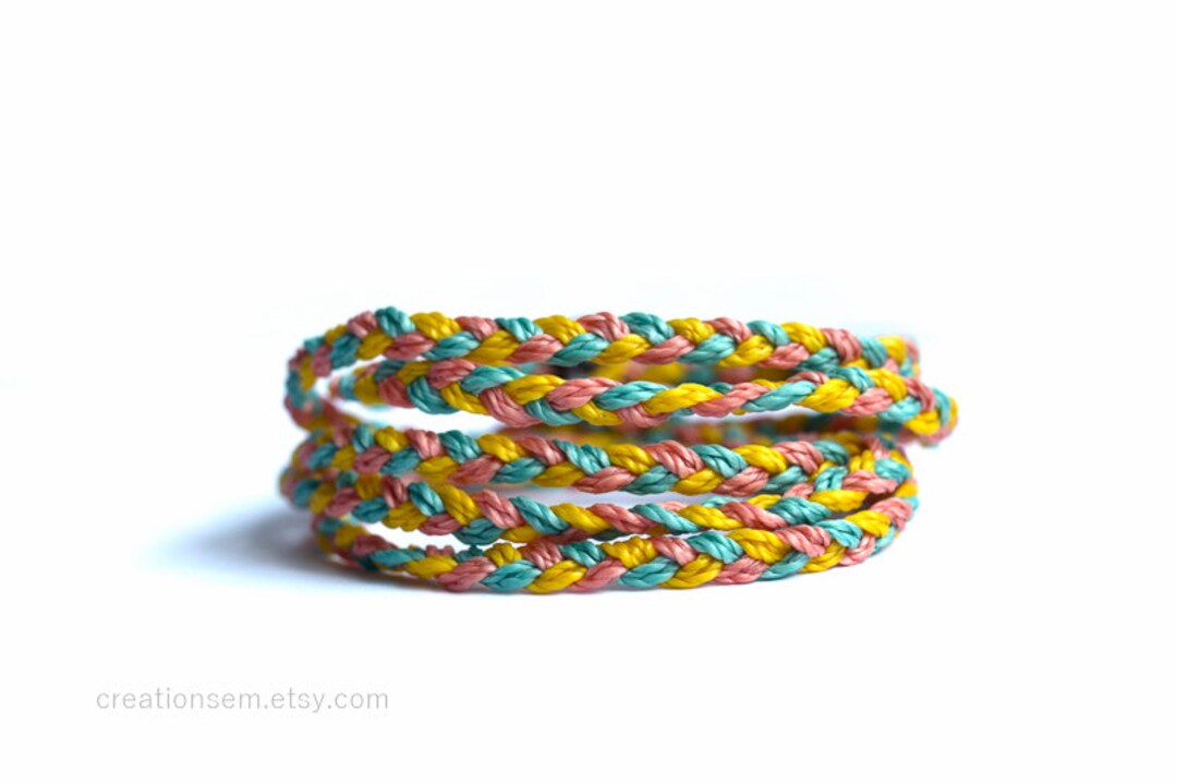 Braided Bracelet, Wrap, Turquoise, Coral, Yellow, Waterproof
