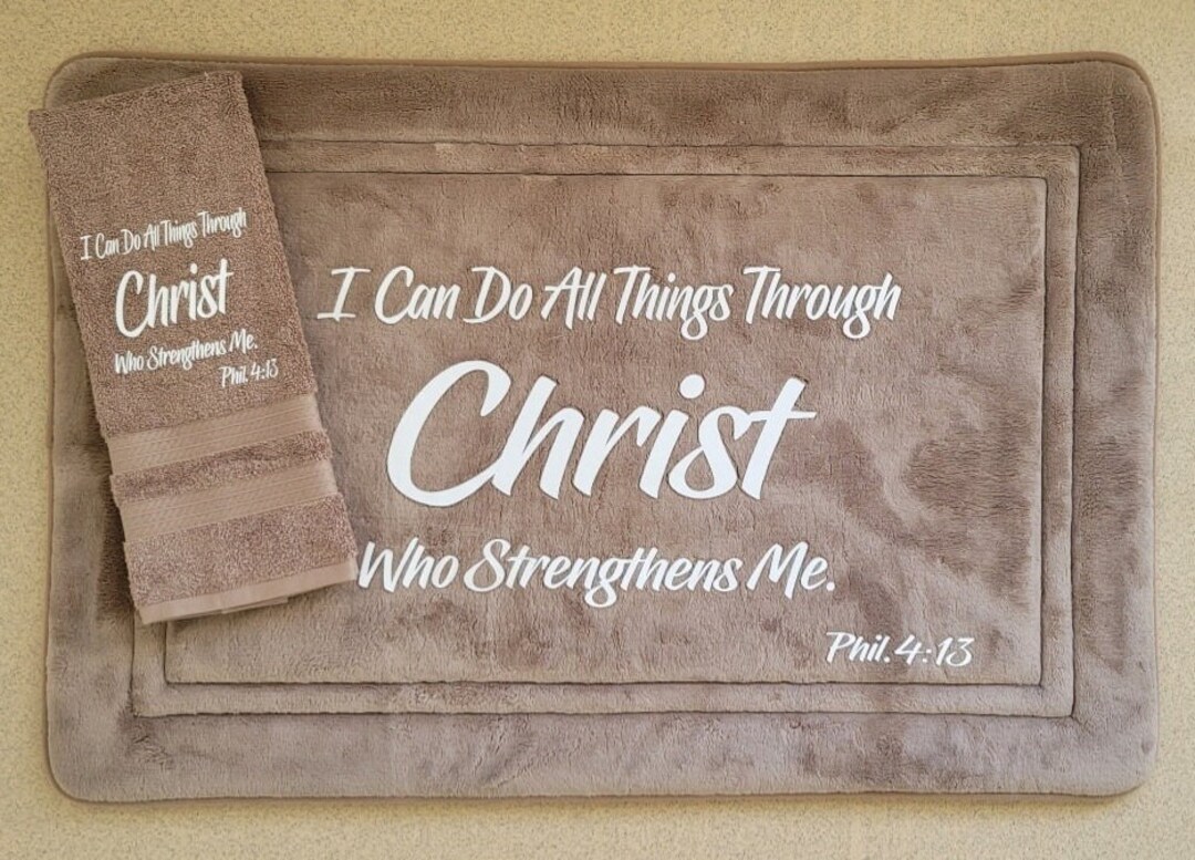 Scripture Bible Verse Hand Towel and Bath Mat Set I Can Do All Things
