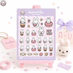 Pasta de receitas com adesivos kawaii, caixa de lanches para livros de receitas, presentes para amantes da gastronomia, decoração de cozinha com donuts e morangos, adesivos para planejador de refeições, coelhinho fofo