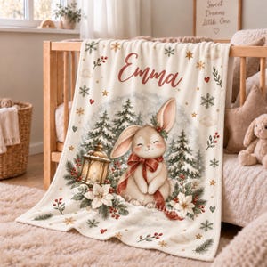 Christmas Bunny Baby Blanket with Name