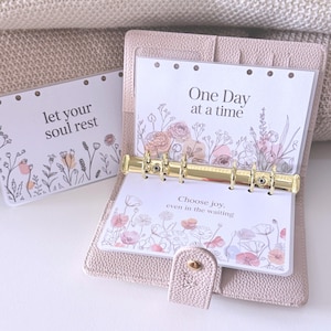 A6 Dashboardset van 3 bloemencitatenkaarten, gelamineerd en geperforeerd, handgemaakte decoratie voor ringplanners | EPS Divider 003