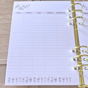 Contact List Inserts A5 A6 Refill Address Book Pages with Birthday Field Floral Design 120gsm Paper EPS Planner Inserts