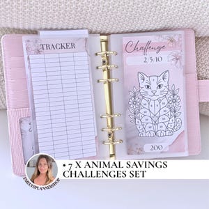 Cash Stuffing Set A6 – 7 Floral Animal Savings Challenges with Vellum Envelopes & Accessories | Handmade Budget Binder
