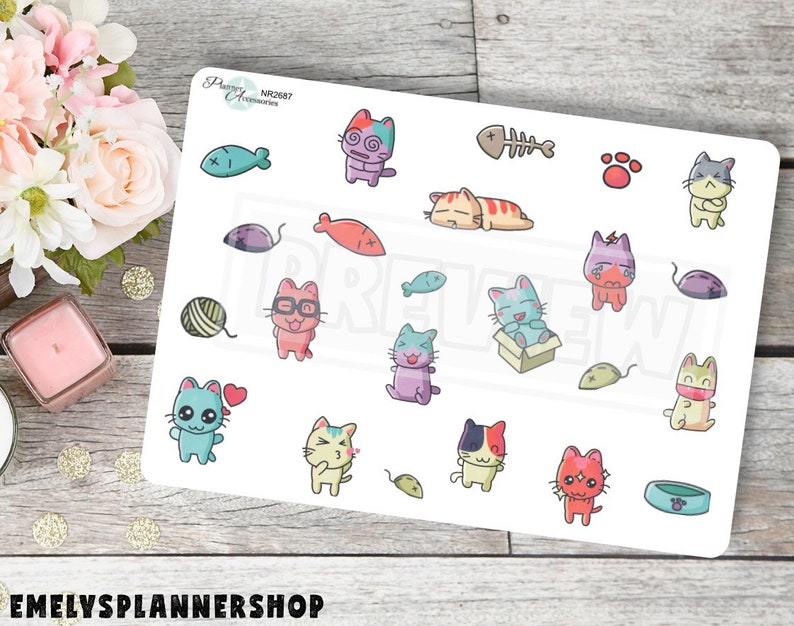 Kawaii Cats Planner Stickers Kawaii Stationary Hobonichi Etsy