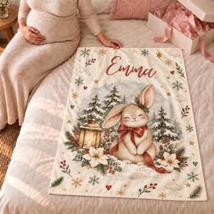 Christmas Bunny Baby Blanket with Name