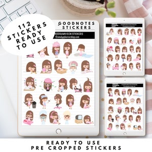 Kawaii Girl Digital Sticker Pack | Digital Planner, Goodnotes Stickers, Digital Planner, PNG Clipart, Precropped Stickers, Cute Digital