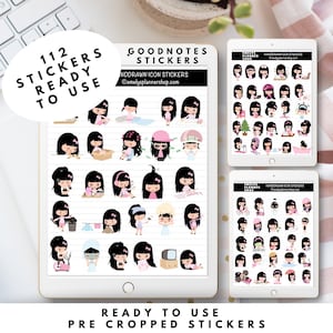 Digital Girl Stickers Goodnotes Stickers Digital Planner PNG Clipart Precropped Stickers Cute Digital Stickers
