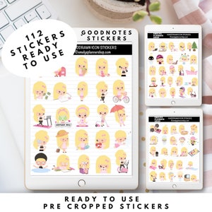 Girl Stickers Digital Sticker Pack | Goodnotes Stickers, Digital Planner, PNG Clipart, Precropped Stickers, Cute Digital Stickers