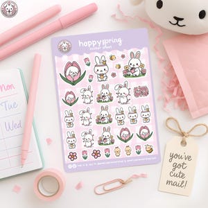 Adesivo de vinil para planejador de jardim, decoração de primavera para planejador diário, Mãe Terra e proteção ambiental, presente para amantes de plantas, coelho fofo kawaii