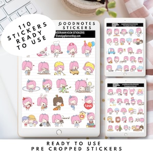 Digital Stickers Goodnotes Planner Cute Girl Stickers Digital Planner PNG Clipart Precropped Stickers Cute Digital Sticker Pack