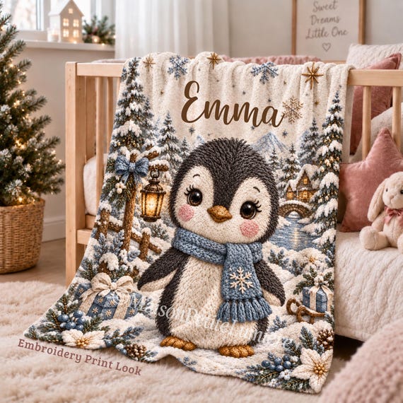Christmas Penguin Baby Blanket