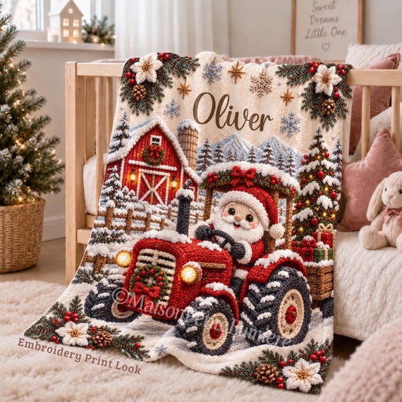 Santa Tractor Baby Blanket