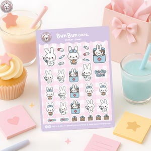 Pegatina kawaii de primeros auxilios para paramédicos de emergencia, médicos y enfermeros, decoración de clínica de conejo con estetoscopio, regalo para el cuidado de la salud.