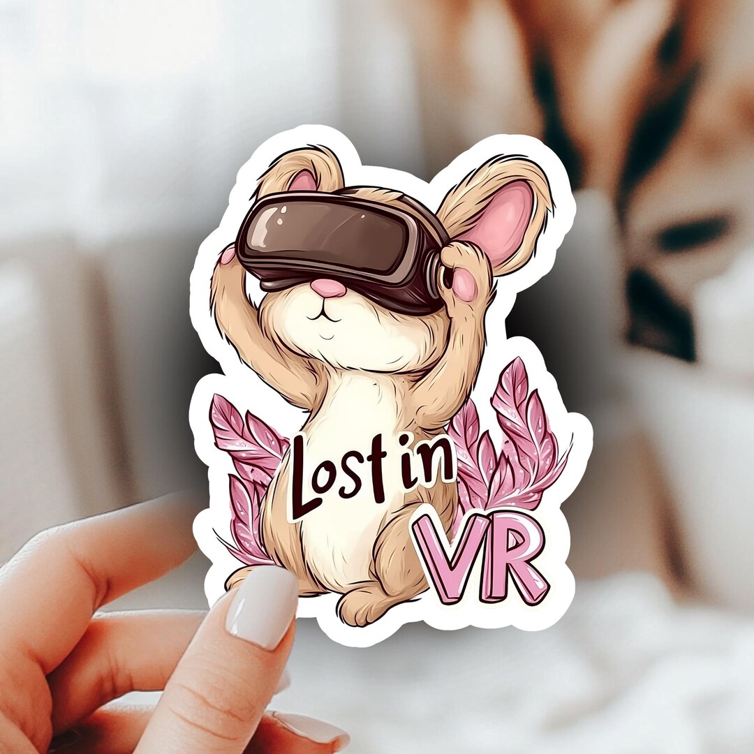Lost in VR Sticker, Cute Gamer Bunny Vinyl Decal, Virtual Reality ...