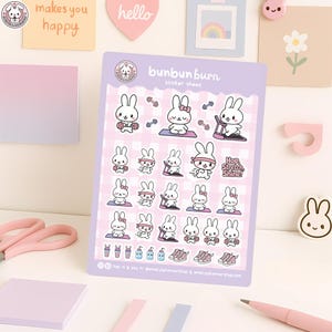 Adesivo in vinile per monitorare la perdita di peso | Decorazione Kawaii per allenamento | Foglio di adesivi per la cura di sé per il diario | Decorazione per palestra yoga a forma di coniglietto