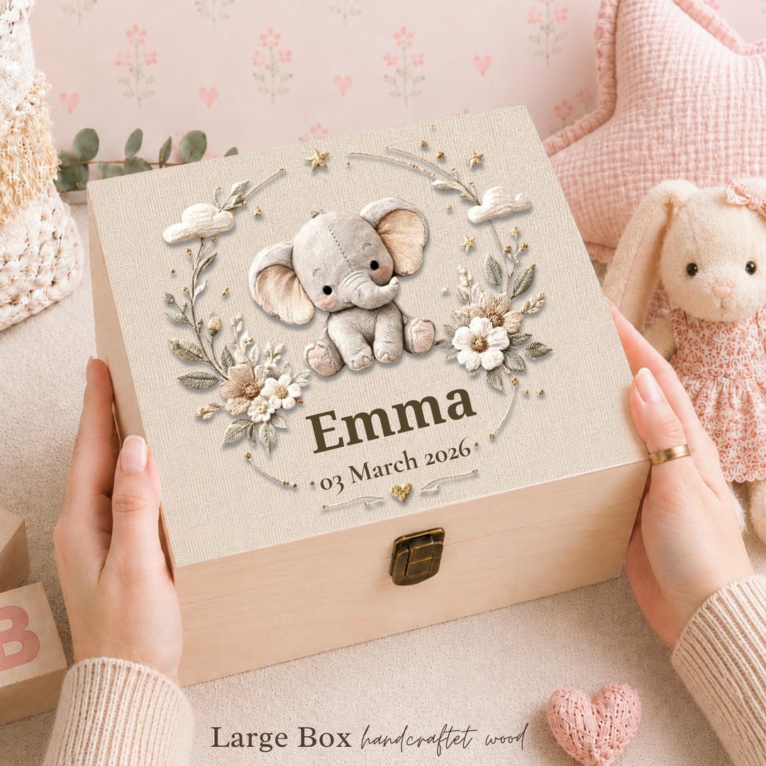 Personalized Elephant Keepsake Box – Baby Memory Box With Name ...