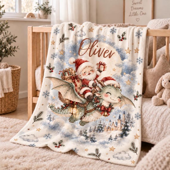 Santa Riding a Dragon Baby Blanket
