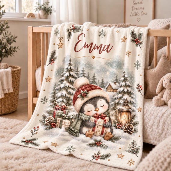 Christmas Penguin Baby Blanket