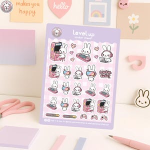 Videospiel Sticker Kawaii ,Gaming Maus Stickerbogen für PC, Gamer Ästhetik mit Hase, Vinyl Aufkleber für Laptop, Computer Wanddeko