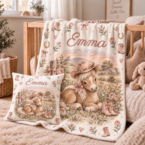 Cowgirl Horse Baby Blanket & Pillow Cover Set