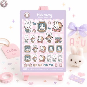 Abenteuerzeit Koffer Aufkleber, Reiseplan Kawaii Stickerbogen Vinyl, Weltkarte Koffer, Süßer Hase Urlaub Planer Dekor
