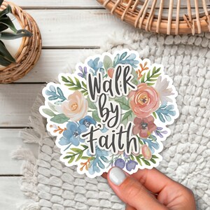 Sticker "Wandelen in geloof", Bijbelverssticker, Geloof in plaats van angst, Christelijke decoratie voor het dagboek, Religieus geschenk