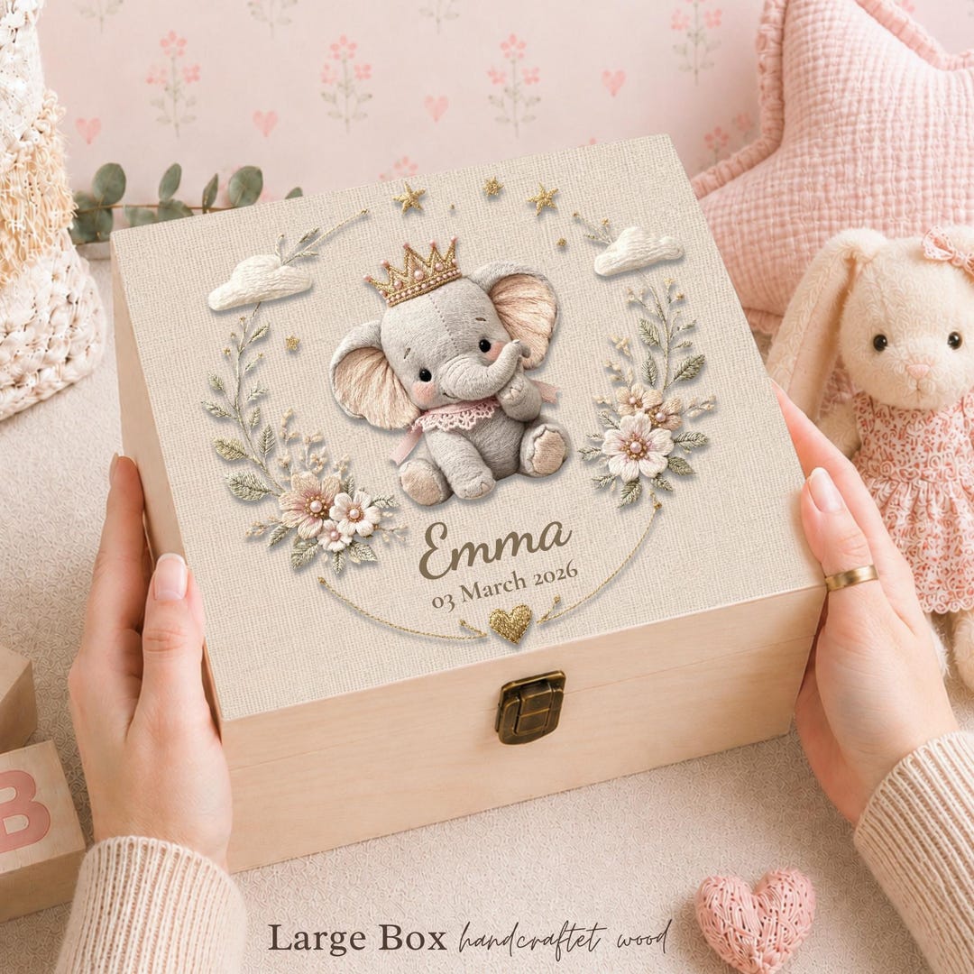 Personalized Baby Memory Box, Custom Elephant Keepsake Box, Engraved ...