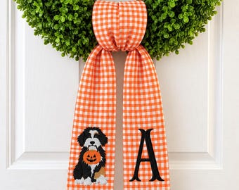 Embroidered Halloween Custom Dog Breed Wreath Sash with Last Name Initial (wreath not included)