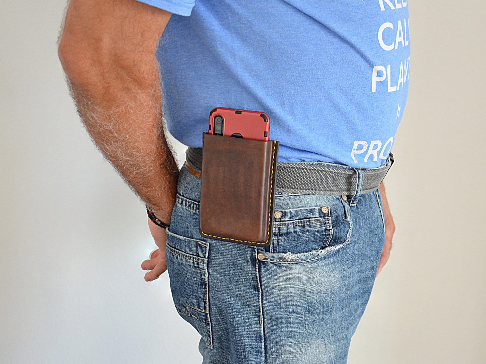 Genuine Leather Hand Stitched Cell Phone Belt Case Pouch Holster