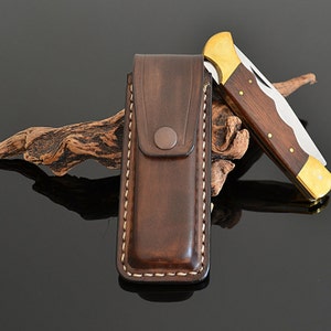 Coltello tascabile pieghevole forgiato a mano con fodero in vera pelle personalizzato fatto a mano