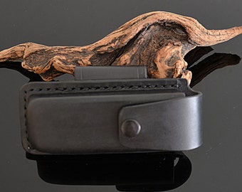 Multitool Folding Pocket Knife Custom Horizontal Genuine Leather Belt Sheath