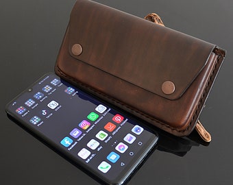 Funda de cuero premium horizontal para iPhone 13, 14, 15, 16 Pro Max, Galaxy S21, S22, S23, S24, S25, Note 10, 20 Ultra