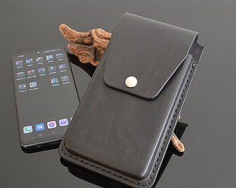 Estuche para cinturón de cuero auténtico hecho a mano y personalizado para iPhone 14, 15, 16 Pro Max, Ultra, Galaxy Note 8, 9, 10, S21, S22, S23, S24 y S25