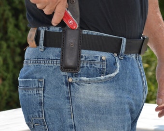 Handmade Leather Swiss Champ Sheath: Victorinox Knife Belt Pouch