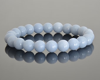 100% Natural AA+ Blue Angelite 8-9 mm and 10mm Beaded Gemstone Bracelet