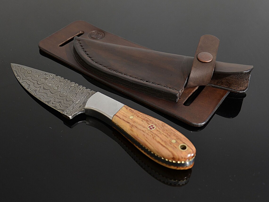 Horizontal Knife Sheath With Damascus Steel Knife Belt Knife Etsy