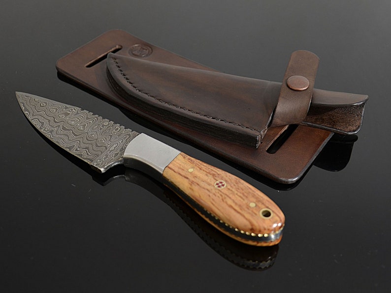 Horizontal Knife Sheath With Damascus Steel Knife Belt Knife Etsy