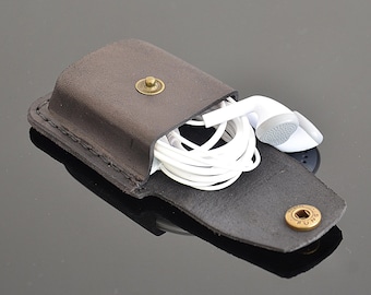 Custodia in pelle personalizzata per auricolari, cinturino, astuccio con cavi incisi, supporto per cavi, stampaggio a umido