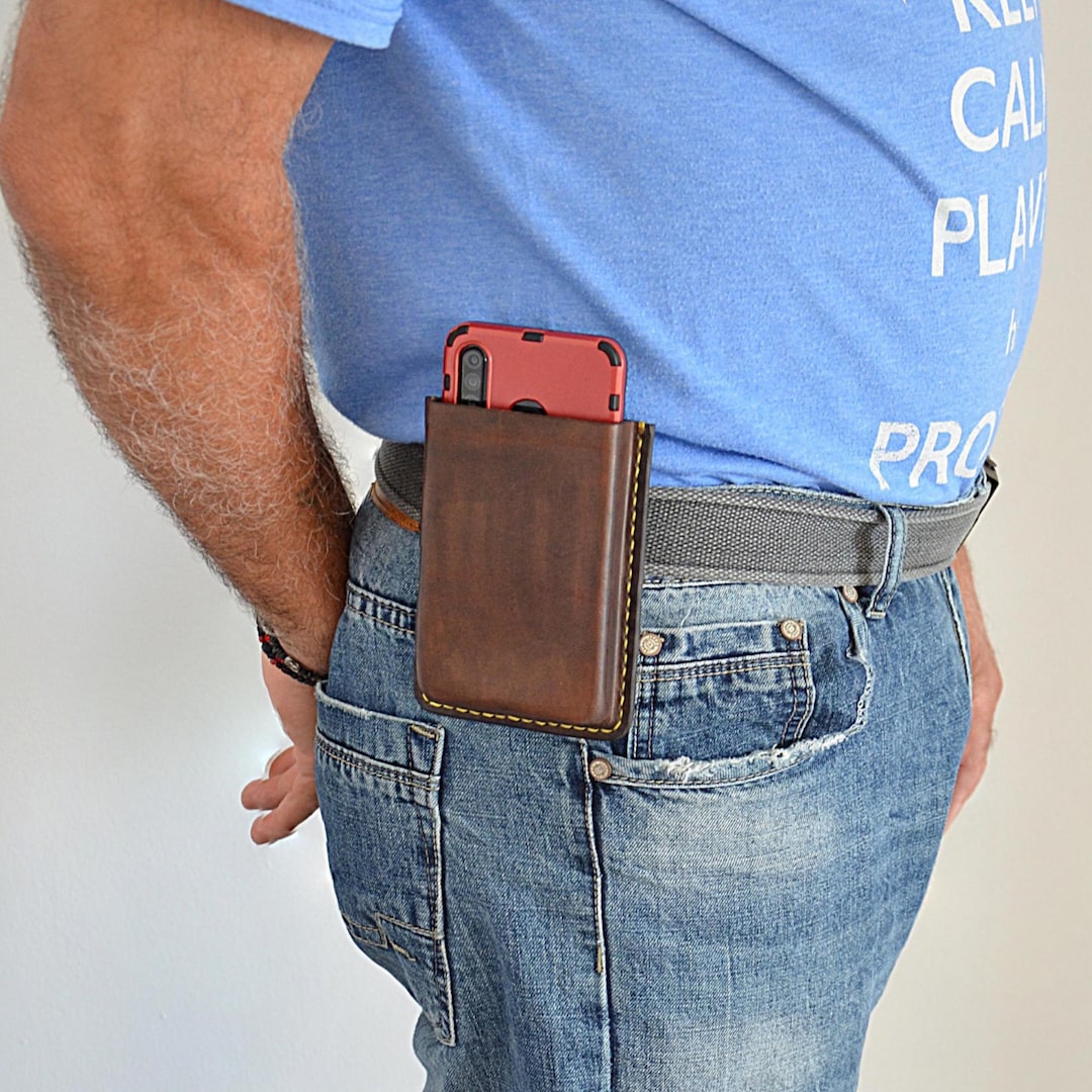 Genuine Leather Hand Stitched Cell Phone Belt Case Pouch Holster