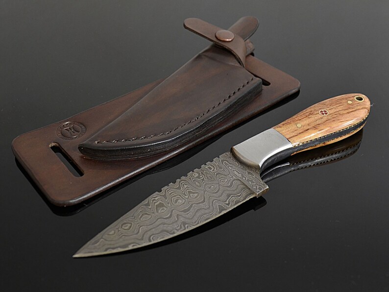 Horizontal Knife Sheath With Damascus Steel Knife Belt Knife Etsy