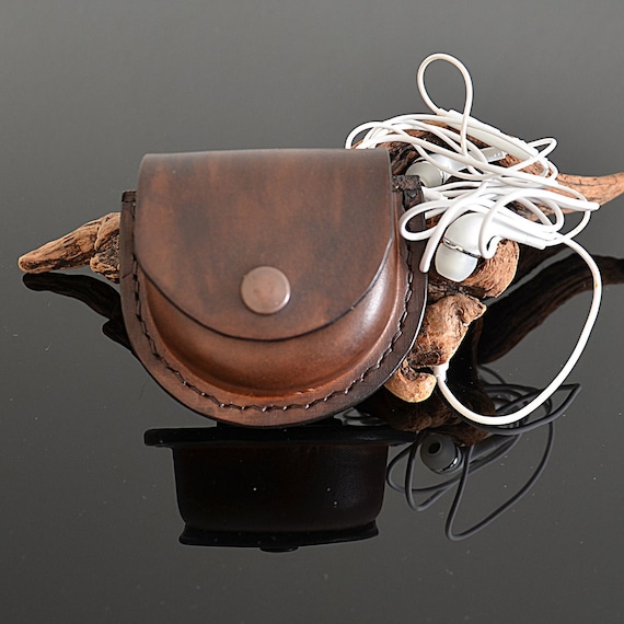 Real Leather Earphone Holder Belt Pouch Personalized Earbud Case