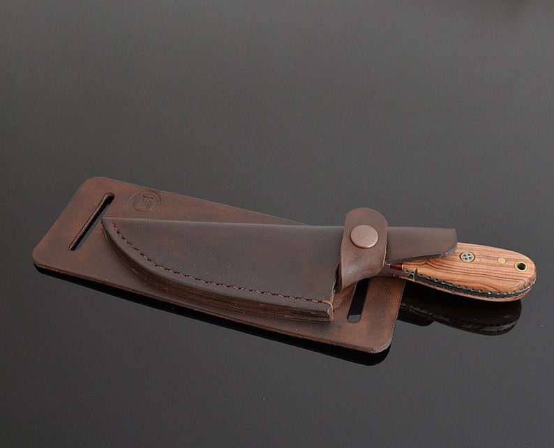 Horizontal Knife Sheath With Damascus Steel Knife Belt Knife Etsy