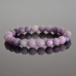 8 mm Facettierter Lepidolith Armband Lila Stein Echtes Lepidolith Perlen Stretch Armband