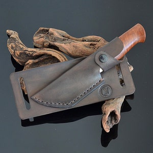 Horizontal Leather Fixed Belt Knife Sheath Personalized Custom Made for Scout Carry