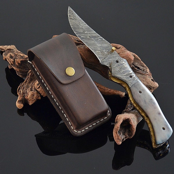 Personalized Leather Folding Knife Sheath Case Hand Stitched Custom Belt Knife Sheath