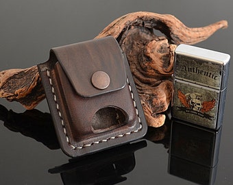 Personalized Leather Lighter Case, Hand-stitched with Belt Loop