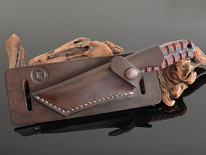 Horizontal Knife Sheath with Damascus Knife Fixed Blade Knife Etsy