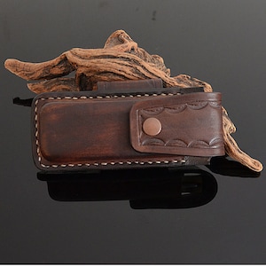 Etui de ceinture en cuir personnalisé pliable pour couteaux à poche horizontale avec couteau damas en option