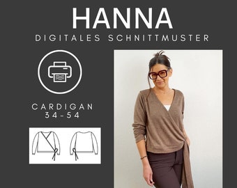 Cardigan Wickelcardigan mit V-Ausschnitt, pdf Schnittmuster Damen in den Gr. 34-54, für Strick, Sweat oder Jacquard