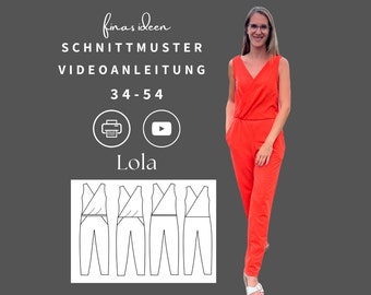 Jumpsuit Schnittmuster Damen, Größe 34-54 Wickelshirt